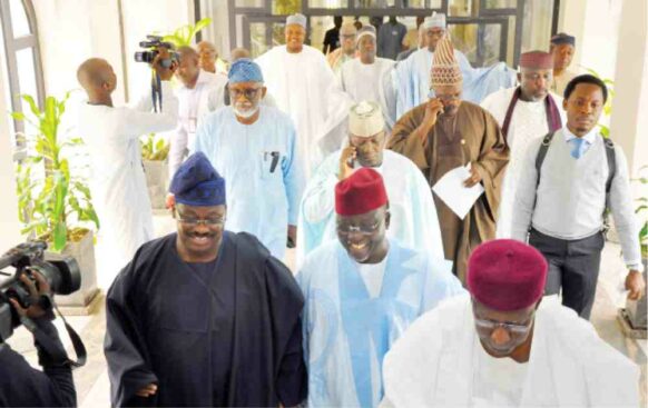 Some APC governors after a meeting with President Muhammadu Buhari in Abuja yesterday Photo: Felix Onigbinde