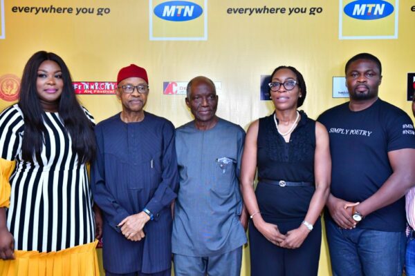 L-R: Bikiya Graham-Douglas, COO, Beeta Universal Arts Foundation; Dennis Okoro, Director, MTN Foundation; Kevin Ejiofor, Executive Director, Life in my City Art Festival; Nonny Ugboma, Executive secretary, MTN Foundation and Hassan Abdul, Brand Manager, Simply Poetry at the press conference unveiling the MTN Foundation arts and culture initiative at the Terra Kulture in Victoria Island, Lagos on Thursday.
