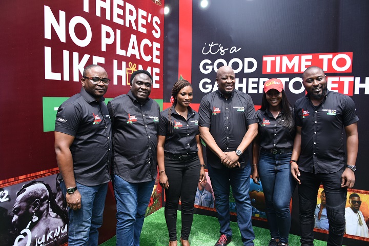 L-R: Chidozie Bede-Nwokoye, Senior Marketing Manager, GOtv; Akinola Salu, Executive Head, Sales; Busola Tejumola, Executive Head, Content; Chief Customer Officer, Martin Mabutho; Jennifer Ukoh, Public Relations Manager; and Tope Oshunkeye, Senior Marketing Manager, DStv – all of MultiChoice Nigeria at the media launch event to announce the 2018 MultiChoice Festive Campaign tagged 'Festive Together' on Wednesday, 14 November in Victoria Island, Lagos.