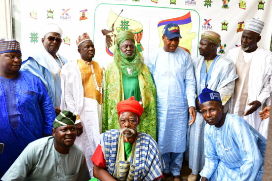 L-R: Arewa Chairman for Lagos, Alhaji Muhammad Dandama; Sarki Hausawa of Agege, Alhaji Muhammad Dogon Kadai; Wokili Nupe of Lagos, Alhaji Mogaji Jubril; Turaki of Agege, Alhaji Salisu Abdulsalam Darosha; Dan-Iyan of Agege, Alhaji Danjuma Yakubu; General Secretary of Hausa Community of Agege, Alhaji Ali Abubakar; the Director of Ethnic Affairs, Babajide Sanwo-Olu Independent Campaign Group (BOS-ICG), Honourable Wale Adelana; Coordinator of Arewa South West, Alhaji Sulaiman Shafiu Topa; Chairman Arewa Event and Planning, Alhaji Sheu Sampam.