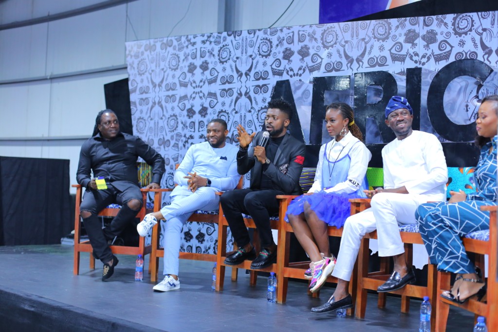 CEO X3M Ideas, Steve Babaeko, CEO Peaceville Entertainment, Ernest Audu; Nigerian Comedian/Actor Bright Okpocha (a.k.a.Basketmouth); MTV Base VJ, Folu Storms; CEO & Founder of BlackHouse Media Group, Ayeni Adekunle; and Senior Channel Manager, Solafunmi Oyeneye at the VIMN Africa Social Media Week session held in Lagos.