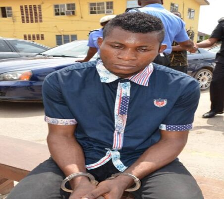 The suspect, a staff of Etashol Hotels and Suite, Ojodu Berger, Lagos, Mr. Vincent Ehizojie, who was arrested for killing his bosses.