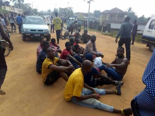 Suspected ballot box snatchers arrested in Abia state on Saturday. PHOTOS BY: Linus Effiong.