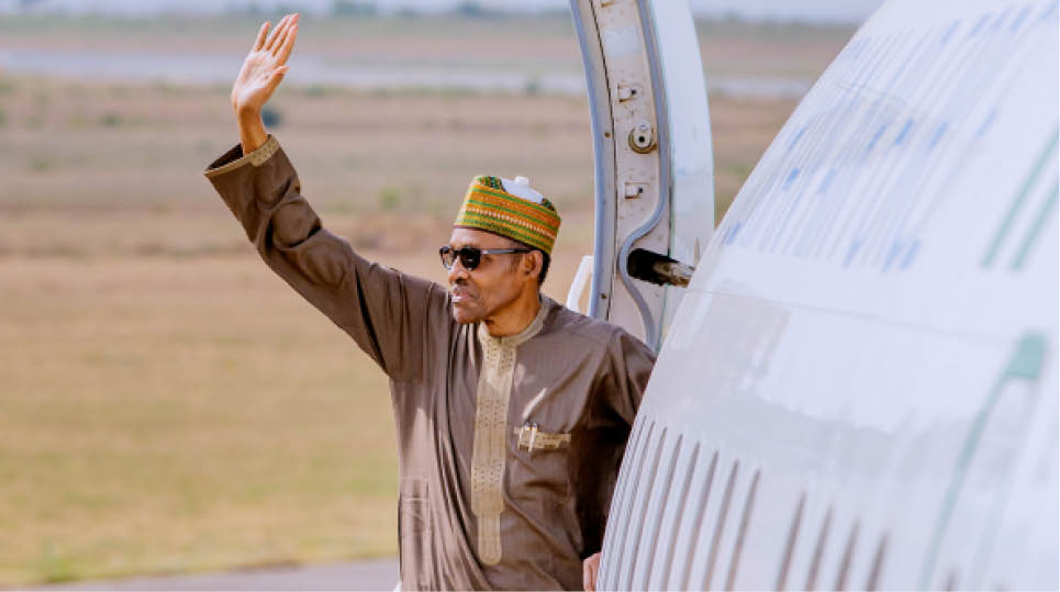 President Muhammadu Buhari departs Abuja for Amman, Jordan, ahead of the World Economic Forum on the Middle East and North Africa yesterday.