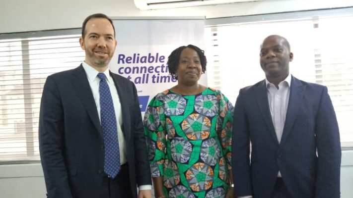 L – R: The CEO of HIP Consult, Mr. Judah Levine; the Chief Executive Officer of MainOne, Ms. Funke Opeke, and MainOne’s Head of Marketing, Mr. Tayo Ashiru at the media launch of the “Digital Lagos: Broadband for All” campaign initiative held at the MainOne head office, Victoria Island, Lagos on Tuesday.