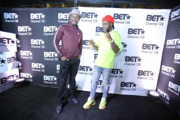 L-R: Country Manager, VIMN Africa, Bada Akintunde-Johnson and BET International Act Winner, Burna Boy at the BET Awards Welcome Home Party organised in his honour at Quilox in Lekki, Lagos on Thursday.