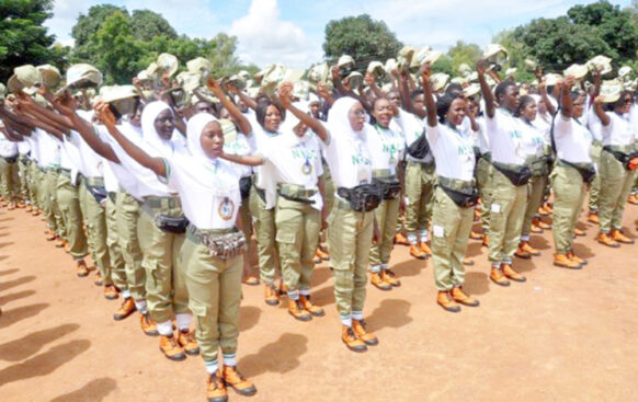 Batch ‘B’ Stream Two 2019 corps members during their swearing-in ceremony at the NYSC Orientation Camp in Kaduna yesterday.