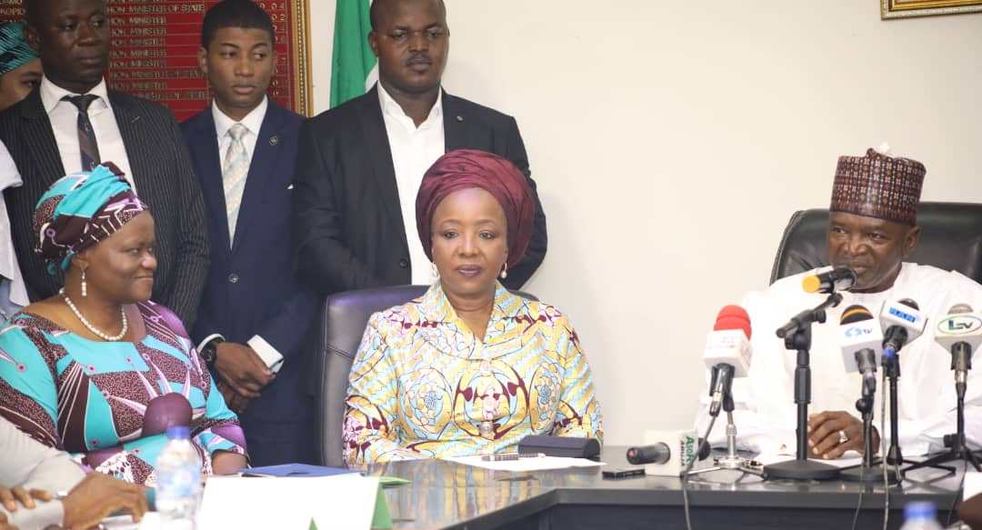 L – R: The Permanent Secretary of the Ministry of Environment, Ibukun Odusote; the Minister of State for Environment, Barr. Sharon Ikeazor and the Minister of Environment, Dr. Mohammed Mahmoud.
