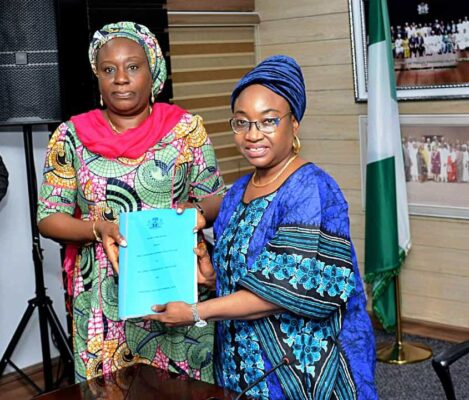L – R: Newly appointed acting Head of the Civil Service of the Federation (HoCSF), Dr. Folashade Yemi-Esan, receiving the handover note from her predecessor, Mrs. Winifred Ekanem Oyo-Ita on Thursday in Abuja.