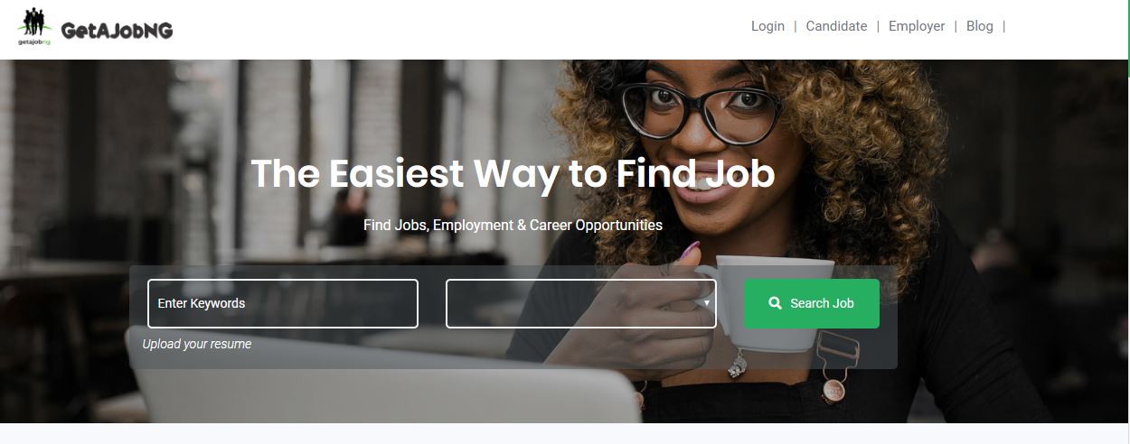 Screenshot of the job portal, GetAJobNg.com