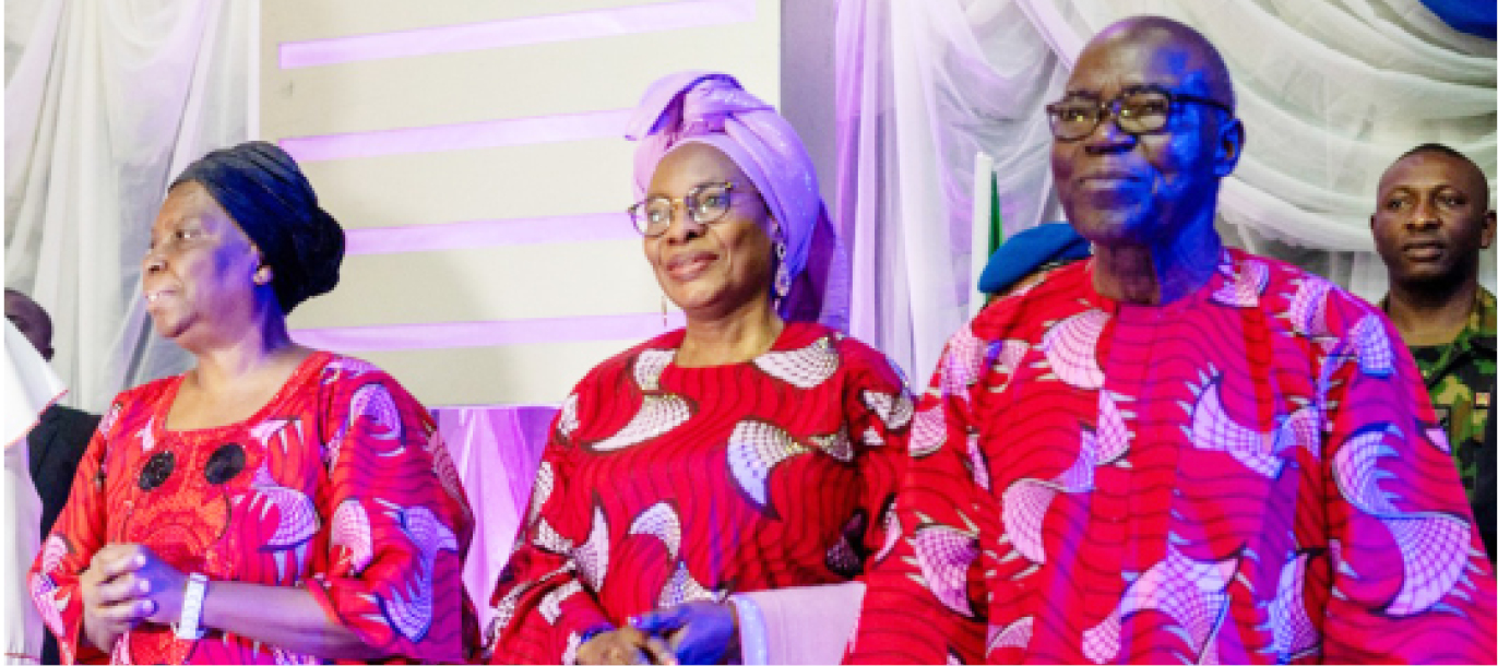From left: President of DOAF, Mrs Esther Bigun; Women Affairs Minister, Dame Pauline Tallen and retired Lt.- Gen Jeremiah Useni, a former FCT minister, during the foundation's 25th anniversary in Abuja on Saturday