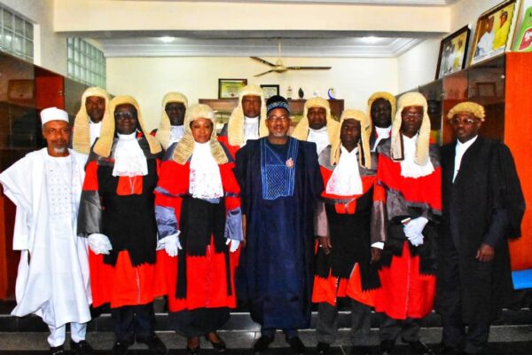 Bauchi state governor, Bala Muhammed (middle), the state’s Chief Judge, Justice Rabi Talatu Umar and other judges at the commencement of the 2019/2020 legal year in the state on Wednesday.