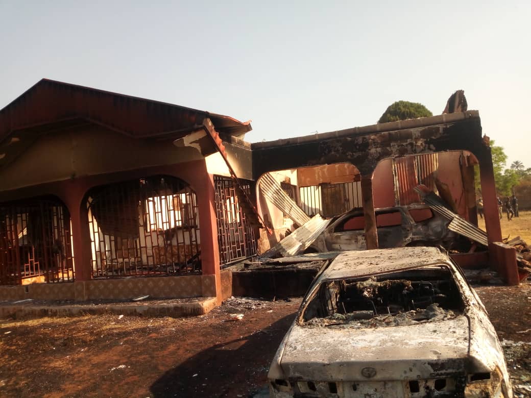A house and car burnt in the Kogi fracas. PHOTO BY: Ahmed Tahir.
