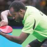 The poster boy of Nigerian table tennis, Aruna Quadri prepraes for a serve
