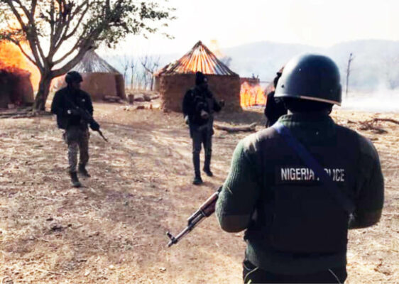Policemen comb Kudaru forest for members of the Ansaru terror group in Kaduna, where they alleged yesterday that two commanders of the group were killed and three members arrested