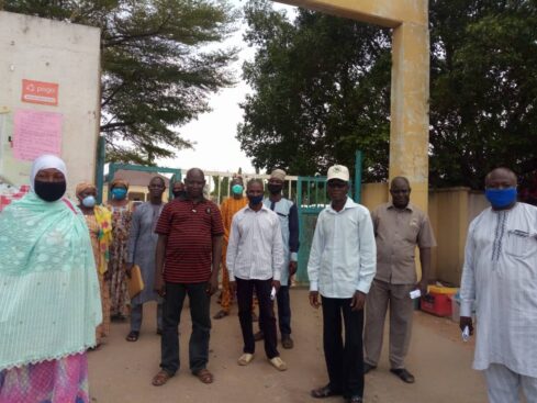 Workers of Karu LGA in Nasarawa State stage a protest against salary reduction