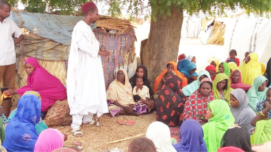 Community leader, Mohammed Tuba urges IDPs in Madinatu to pay attention to messages on human trafficking