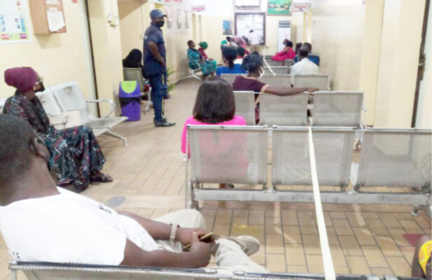 Patients being made to observe social distancing in order to prevent the spread of Coronavirus at the Out- Patient Section of Maitama District Hospital in Abuja yesterday