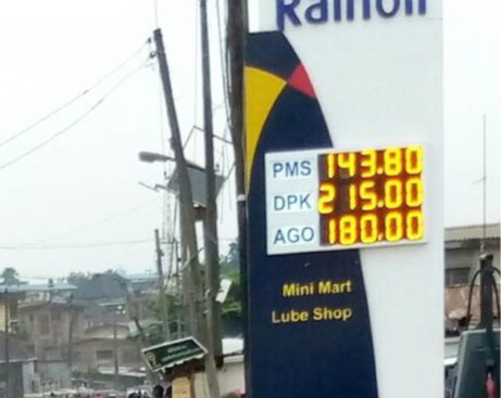 A filling station displays new fuel price at Mafoluku in Lagos yesterday