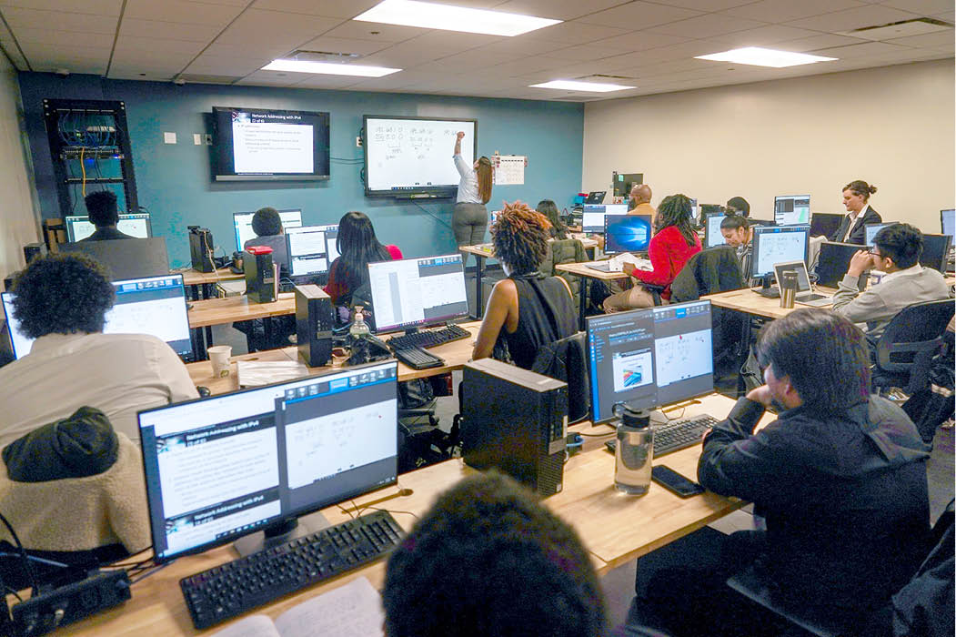 Students at Per Scholas in the Bronx in February. Programs like this that help prepare low-income adults for higher-paying careers have recently turned to remote teaching.