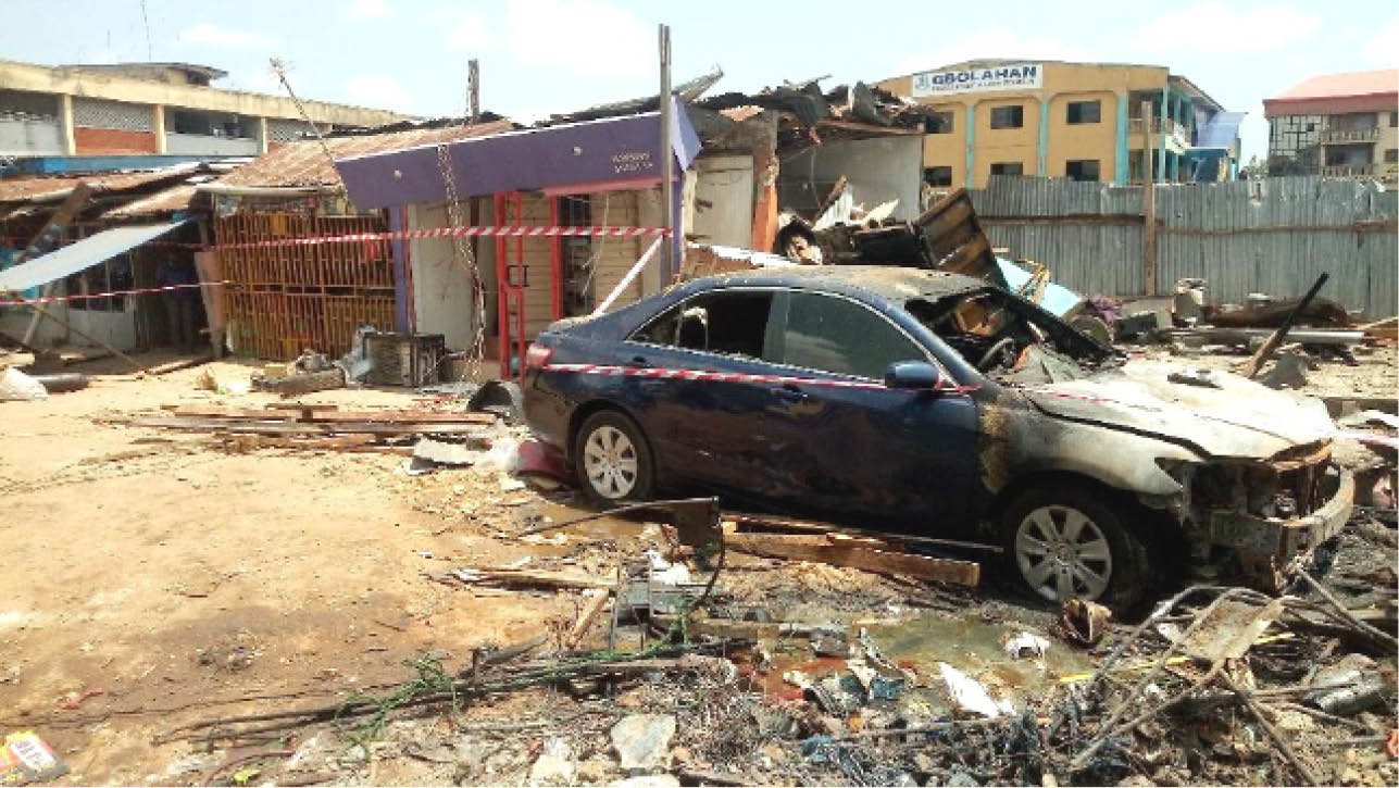 Shop of IK a tailor destroyed by the blast at Inua Mohammed street, Ajao Estate in Lagos