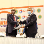 Managing Director of Total E&P Nigeria Ltd Mr. Mike Sangster (R) exchanging MoU papers with NBBF president, Engr Musa Kida yesterday in Lagos