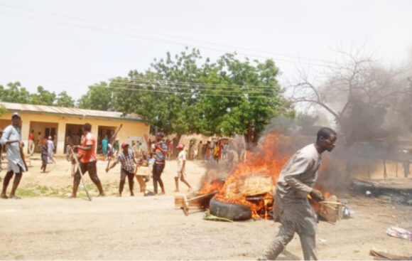 Residents protest over the spate of insecurity as armed men killed one person and injured several others at Jibia Local Government Area of Katsina State yesterday
