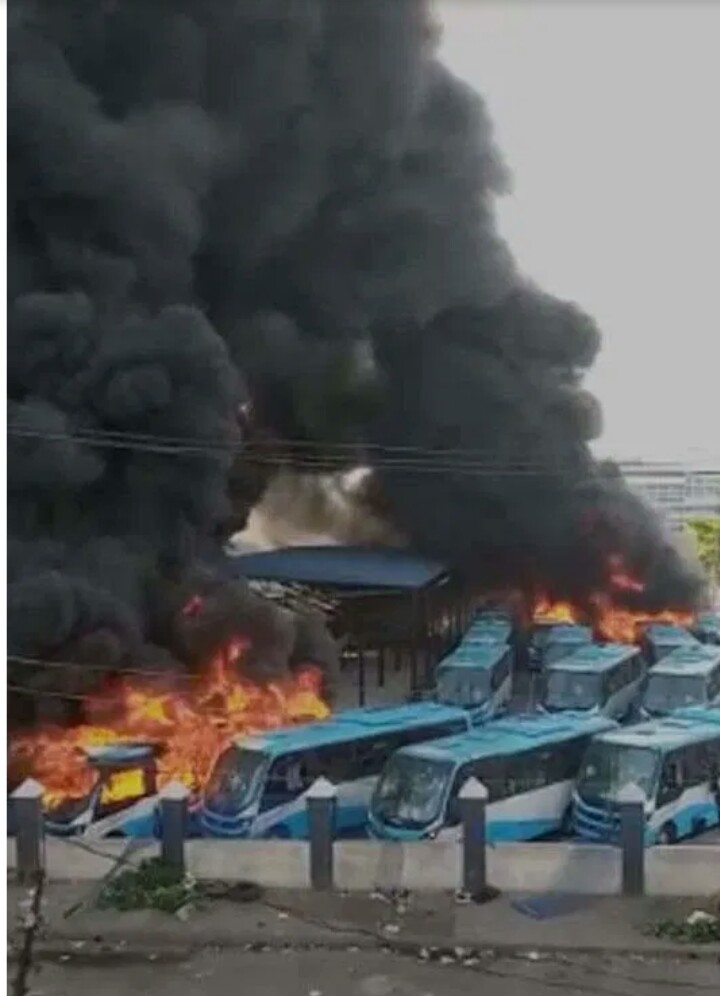 BRT terminus, toll gate set ablaze by angry youths in Lagos