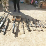 Weapons recovered from suspected Boko Haram and Islamic States of West Africa Province members after a fierce battle with troops of Operation FIRE BALL as they tried to infiltrate Buni Gari in Gujba L.G.A of Yobe State at the weekend