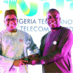 From left: Prof. Muhammad Abubakar, MD/CEO of Galaxy Backbone, and Mr. Olusola Teniola, the President, Association of Telecommunications Companies of Nigeria (ATCON) during Nigeria Tech Innovation & Telecoms Awards (NTITA) award presentation recently.