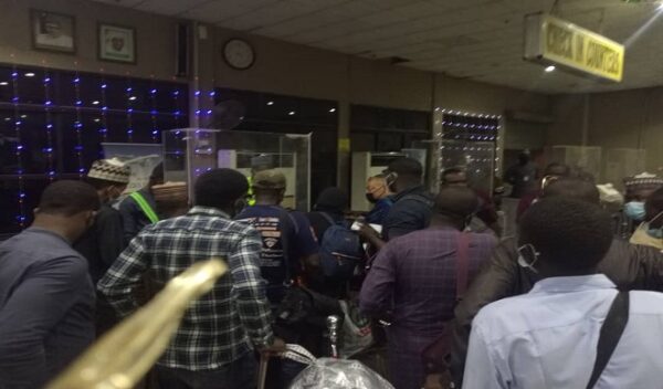 FILE PHOTO: Passengers protest flight cancellation at Aminu Kano Int'l Airport
