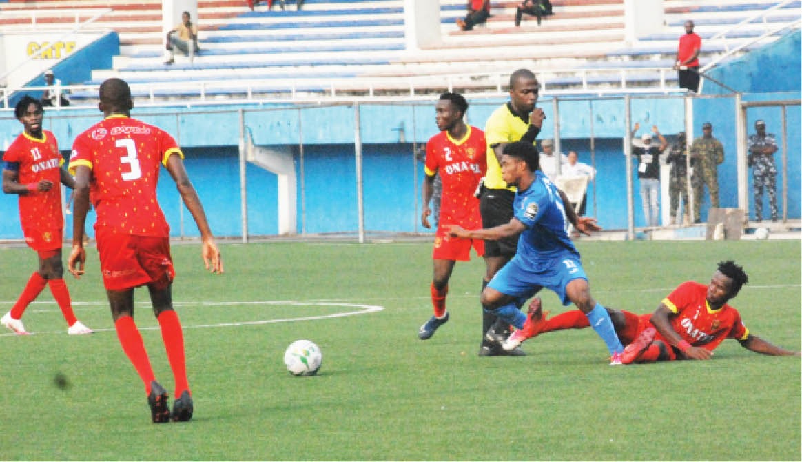 Action between Enyimba and Al-Merreikh during the first leg of the Champions League Round of 32 in Sudan