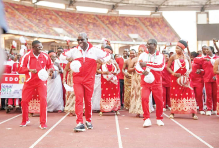 Edo State governor, Godwin Obaseki with other officials during the opening ceremony of the 19th National Sports Festival in Abuja