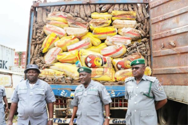 Consignment of smuggled rice seized by men of the Nigerian Customs Service in Lagos