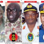 Major-General Leo Irabor, Chief of Defence Staff; Major-General I. Attahiru, Chief of Army Staff; Rear Admiral A.Z Gambo, Chief of Naval Staff; and Air-Vice Marshal I.O Amao, Chief of Air Staff;