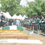 The remains of late Chief of Army Staff, Lt. Gen Attahiru Ibrahim lying in state at the military cemetary Abuja yesterday Photo: Ikechukwu Ibe