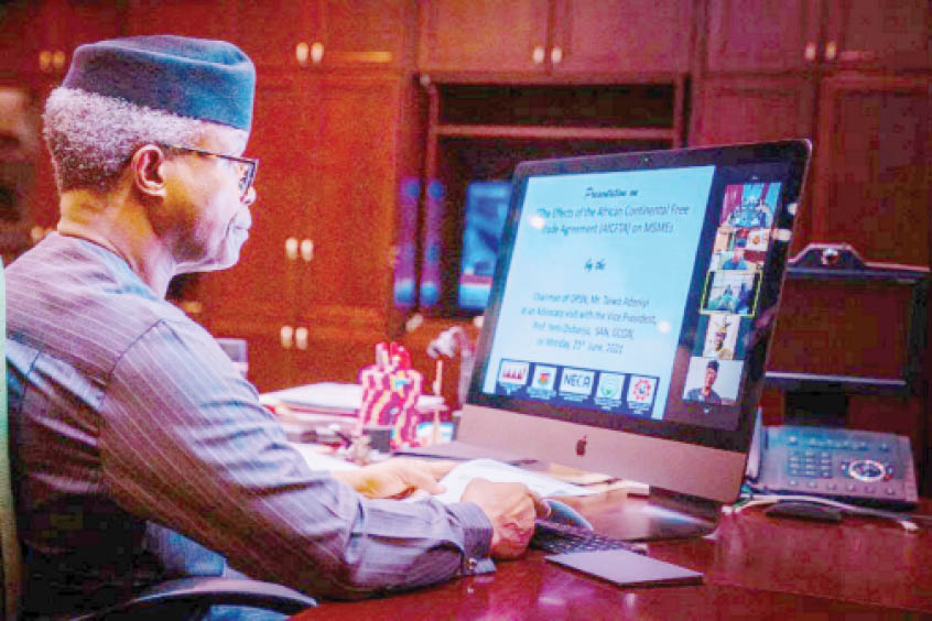 Vice President Yemi Osinbajo virtually meets with members of the Organized Private Sector at the Statehouse, Abuja on Monday