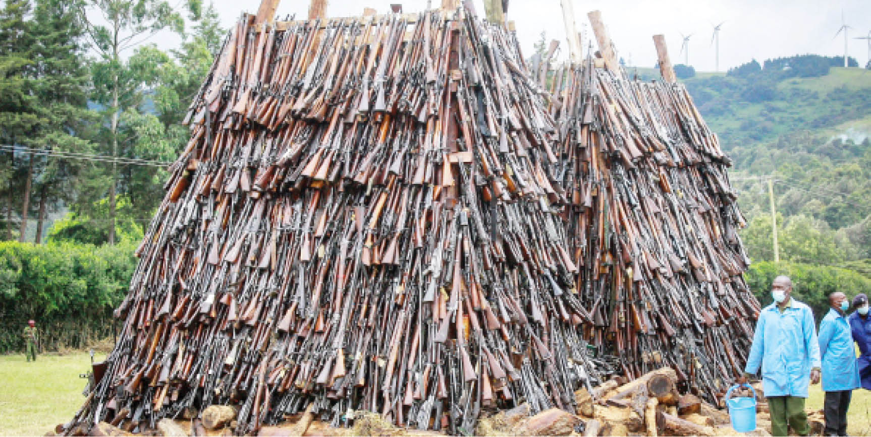 Illegal firearms were voluntarily surrendered by civilians in Kenya for the government’s amnesty since 2020 are piled to burn yesterday