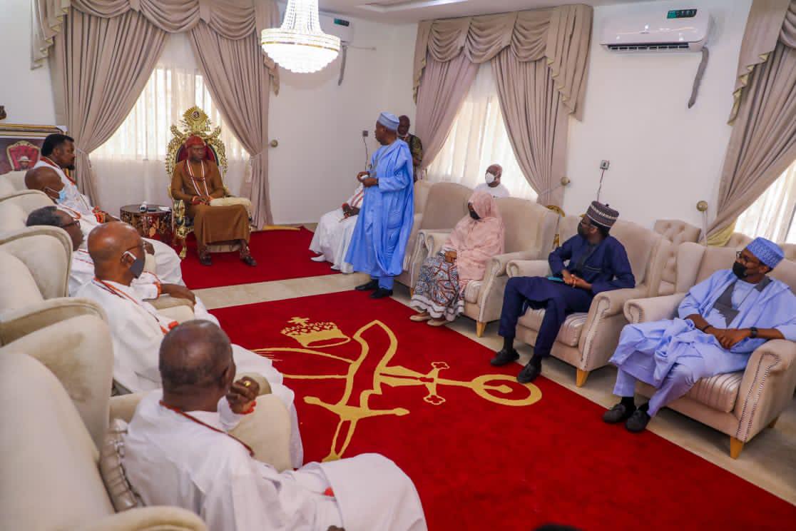 PHOTOS: Ganduje pays homage to Olu of Warri