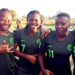 Some members of the national U-20 female team, the Falconets before a training session at the FIFA Goal project field in Abuja