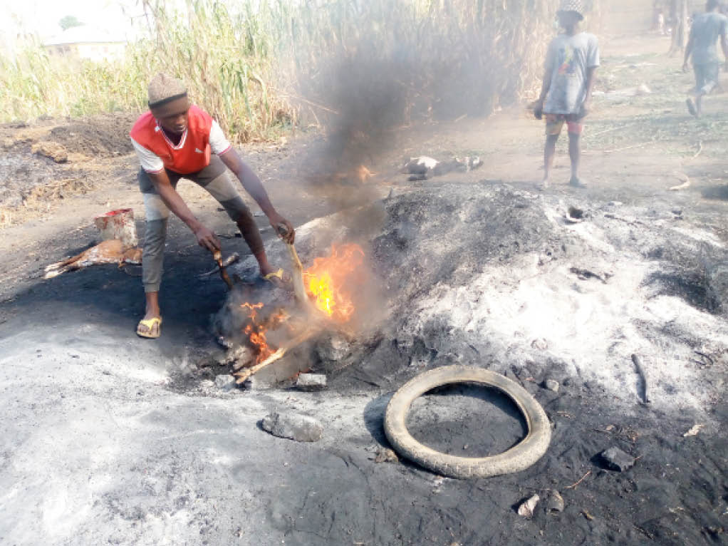 Mararaba abattoir where animal skin is burnt with condemned tyres