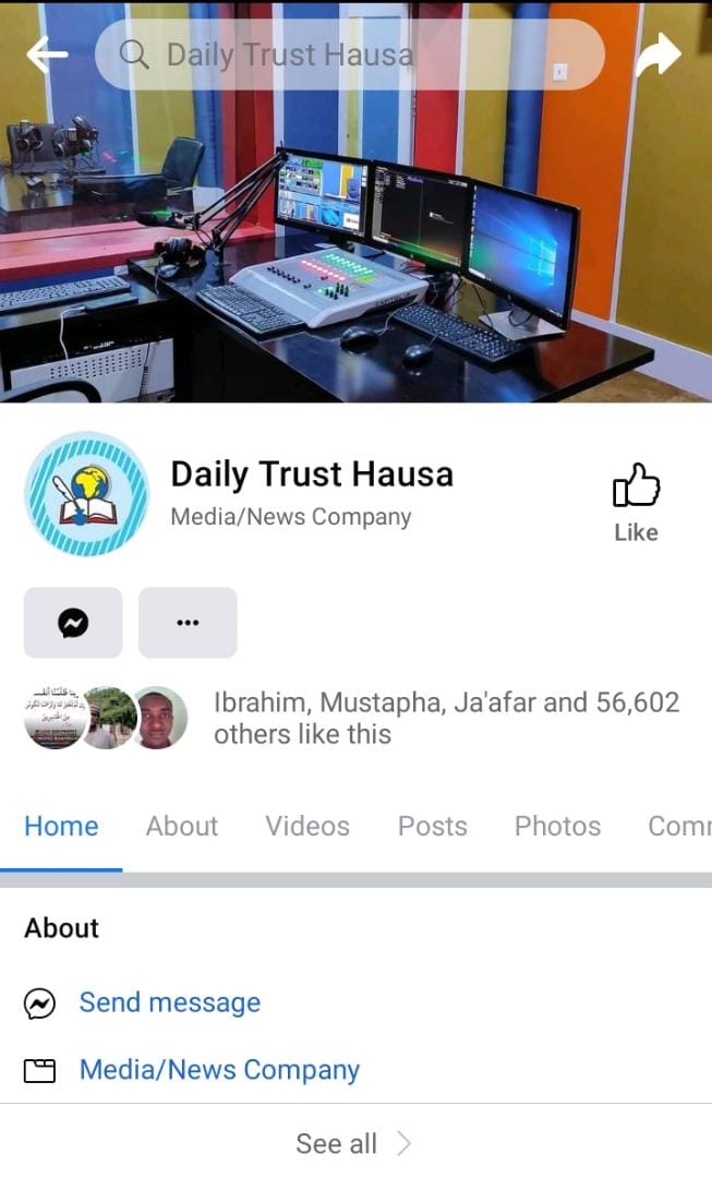 ALERT: Fraudsters using cloned Facebook page, ‘Daily Trust Hausa’, to deceive the public