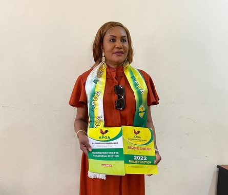 PHOTOS: Obiano absent as Wife picks Anambra Senatorial race forms