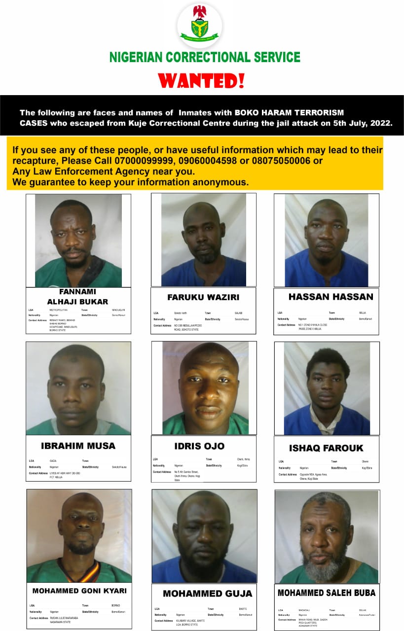 FG unveils identities of terrorists who fled Kuje Prison, releases pictures