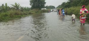The flooded Ikom-Calabar Highway on Saturday