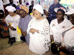 Lagos PDP deputy governorship candidate, Ms. Funke Akindele, at the Ayo Ni O Cherubim and Seraphim Movement Church, Surulere District, Badagry