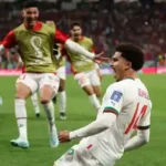 Morocco's Zakaria Aboukhlal celebrates scoring their second goal