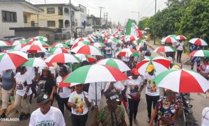 PDP loyalists at the Road Walk tagged Umbrella Day on Thursday in Lagos