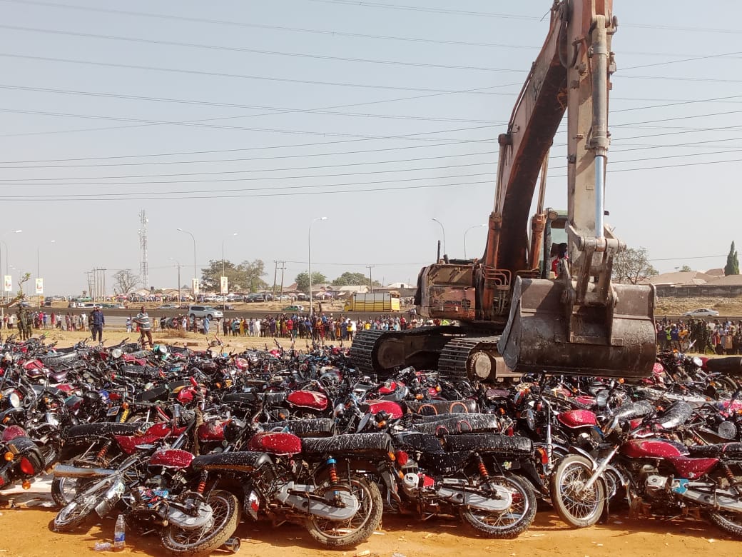 Angry cyclists fight back as FCT task force crushes 470 motorcycles