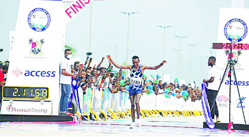 Winner of the 2022 Access Bank Lagos City Marathon in male category, Ulfata Gelata